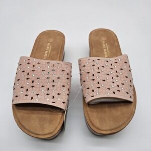 Alexis Bendel Women's Pink Rhinestone Flower Wedge Slide Sandals Size 6
